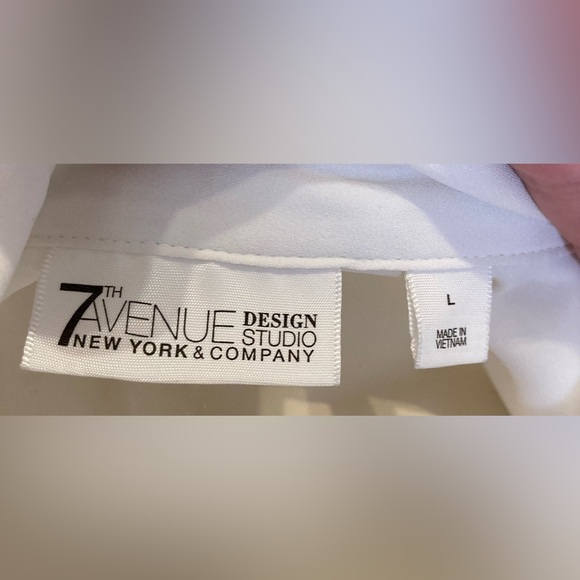 7TH AVENUE NEW YORK & COMPANY White & Black Button Up Long Sleeve Blouse Shirt,L - Picture 12 of 16
